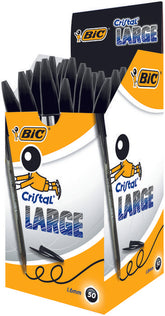 ✅ BOLIGRAFO BIC CRISTAL LARGE 1.6 NEGRO - CAJA DE 50 UNIDADES